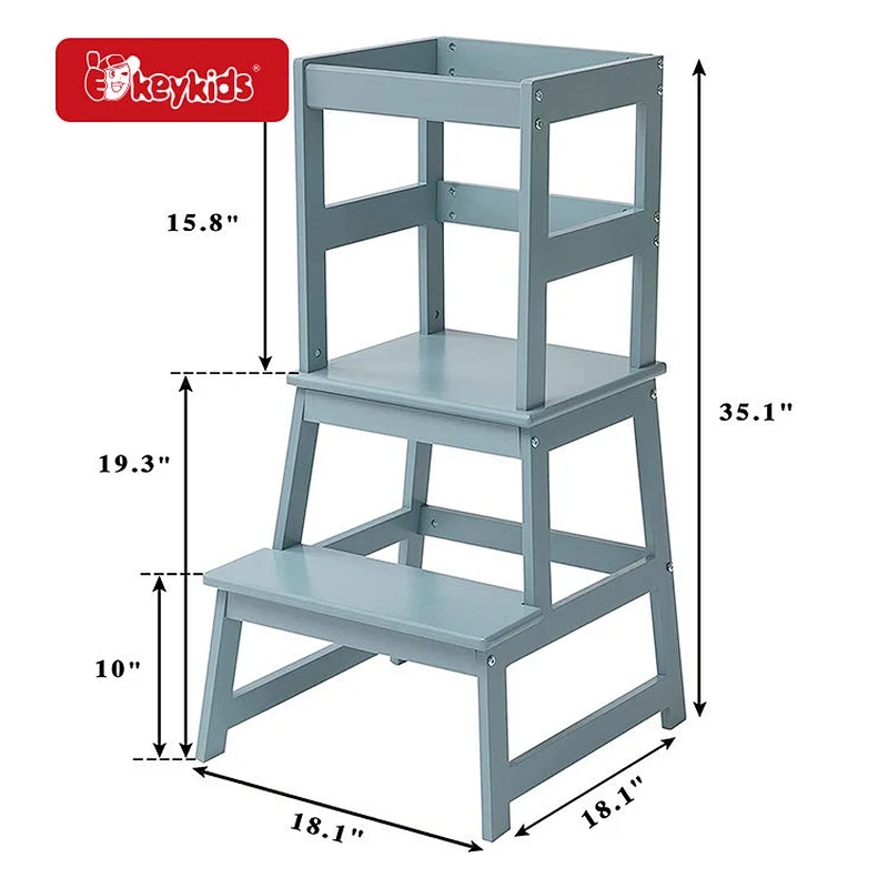 3 in 1 Foldable Wooden Kids Kitchen Counter Stepping Stool with Safety Rail W08G403