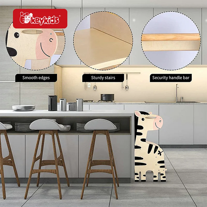 3 in 1 Foldable Wooden Kids Kitchen Counter Stepping Stool with Safety Rail W08G403