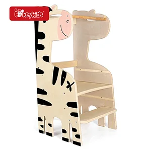 3 in 1 Foldable Wooden Kids Kitchen Counter Stepping Stool with Safety Rail W08G403